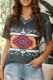 Gray Aztec Print V Neck Short Sleeve T Shirt for Women
