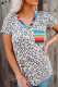Gray Cheetah Print V Neck Short Sleeve T Shirt for Women