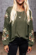 Olive Green Flower Embroidered Long Sleeve Blouse for Women