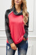 Red Casual Cowl Neck Plaid Colorblock Print Long Sleeve T-Shirt Top