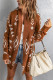 Brown Casual Aztec print Open Front Knitted Cardigan