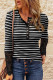 Black and White Striped Shirt Button Front Lace Crochet Long Sleeve Shirt