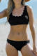 Black Sexy Scalloped Low Neck Ribbed Two Piece Swimsuit