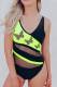 Yellow Sexy Leopard Butterfly Color Block Mesh Patchwork Graphic One-piece Swimsuit