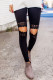 Black Casual Lace Contrast Hollow Out Skinny Leggings