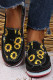 Black Casual Sunflower Slip-on Boat Loafers