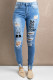 Sky Blue Casual But Did You Dye Bunny Print Distressed High Waist Jeans