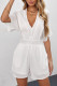 White Casual Lace Deep V Neck Romper with Pocket