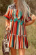 Leopard Multicolor Striped Patchwork Color Block Western Mini Summer Dress