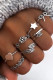 Silver Daily Flowers Leaf Star Embossed 7 Pcs Rings Set