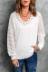White Raglan Sleeve Lace Trim V Neck Pullover Long Sleeve Shirt