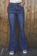 Dark Blue Casual Distressed Button Flare Jeans