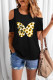 Black Sunflower Butterfly Graphic Cold Shoulder Top