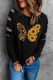Black Casual Sunflower Leopard Butterfly Print Long Sleeve Sweatshirt