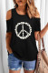 Black Daisy Peace Sign Print Graphic Short Sleeve Cold Shoulder Top