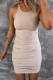 Apricot Casual Ribbed Ruched Sleeveless Bodycon Mini Dress
