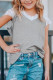 Gray Casual V Neck Lace Splicing Girl Blouse Top
