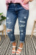 Blue Casual Distressed High Waist Plus Size Jeans Pant