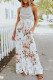 White Bohemian Striped Floral Print Sleeveless Maxi Dress with Pocket