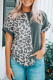 Cheetah Print and Dark Gray Colorblock Rolled Up Sleeve T Shirt for Women