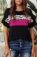 Black Cheetah Print and Fuchsia Colorblock Short Sleeve T Shirt for Women