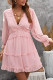 Pink Casual Layered Ruffled Open Back Puff Sleeve Swiss Dot Mini Dress