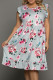 Gray Casual Plus size Floral Print Ruffle Sleeve Mini Dress