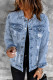Light Blue Casual Distressed Buttons Washed Denim Jacket
