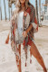 Red Casual Mixed Print Tassel Kimono Cover Up