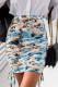 Light Blue Tie-Dye Printed Drawstring Ruched Bodycon Skirt