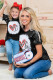 Black Baseball Bleached T Shirt Mom and Daughter Matching Outfit
