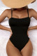 Black Sexy Cut Out Spaghetti Strap Cut Out One Piece Swimsuit