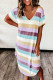 Striped Casual Color Block V Neck T Shirt Midi Dress