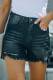 Black Casual High Waist Frayed Denim Shorts
