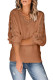 Brown Casual Lace Splicing V Neck Pullover Sweater
