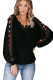Black Casual Lace Splicing V Neck Pullover Sweater