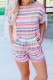 Multicolor Casual Striped Roll Up Sleeve Tee and Short Set