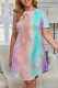 Multicolor Casual Plus Size Tie-dye Short Dress