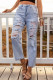 Light Blue Casual Washed Ripped Straight Leg Jeans