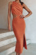 Sunset Orange Cut Out Side Slit Bodycon One Shoulder Dress