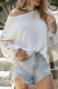 White Polka Dot and Floral Print Sheer Sleeve Knitted Top