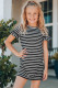 Black Casual Family Matching Girls Striped T-shirt Mini Dress with Ruffled Sleeves