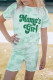 Green Casual Tie-dye Letter Print Girls Two-piece Outfit