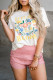White Casual Floral Letter Print Graphic Tee