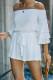 White Basic Tiered Ruffled 3/4 Sleeve Off Shoulder Romper