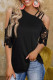 Black Lace Crochet Short Sleeve Strappy One Shoulder Top