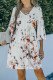 White Elegant V Neck 3/4 Sleeve Floral Mini Dress