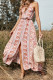 Pink Floral Print Boho Backless Spaghetti Strap Long Flowy Dress