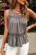 Grey Casual Lace Embroidery Ruffled Sleeveless Tank Top