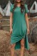 Green Casual Short Sleeve T Shirt  High Splits Midi Dress